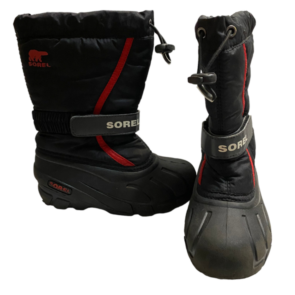 Sorel kids snow boots with liners kids 13 Black with bright red trim